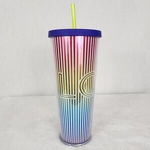2019 Starbucks Venti LOVE Striped Rainbow Foil Cold Cup with Lid & Straw NWT